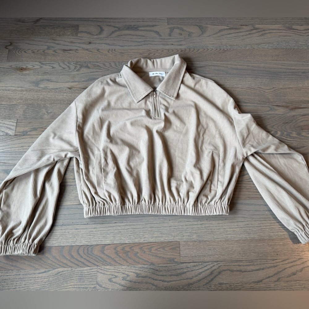 Beige Corduroy Cropped Quartet Zip Sweatshirt